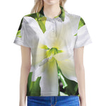 White Amaryllis Print Women's Polo Shirt