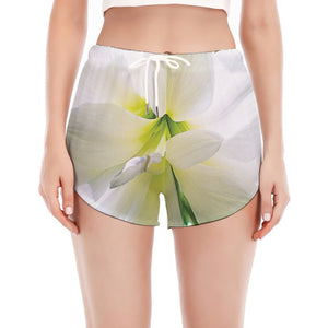 White Amaryllis Print Women's Split Running Shorts