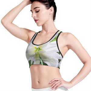 White Amaryllis Print Women's Sports Bra