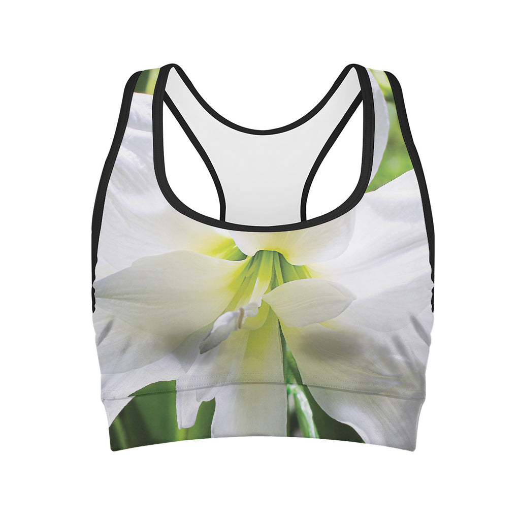 White Amaryllis Print Women's Sports Bra