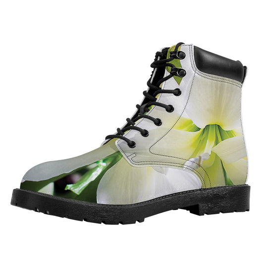 White Amaryllis Print Work Boots