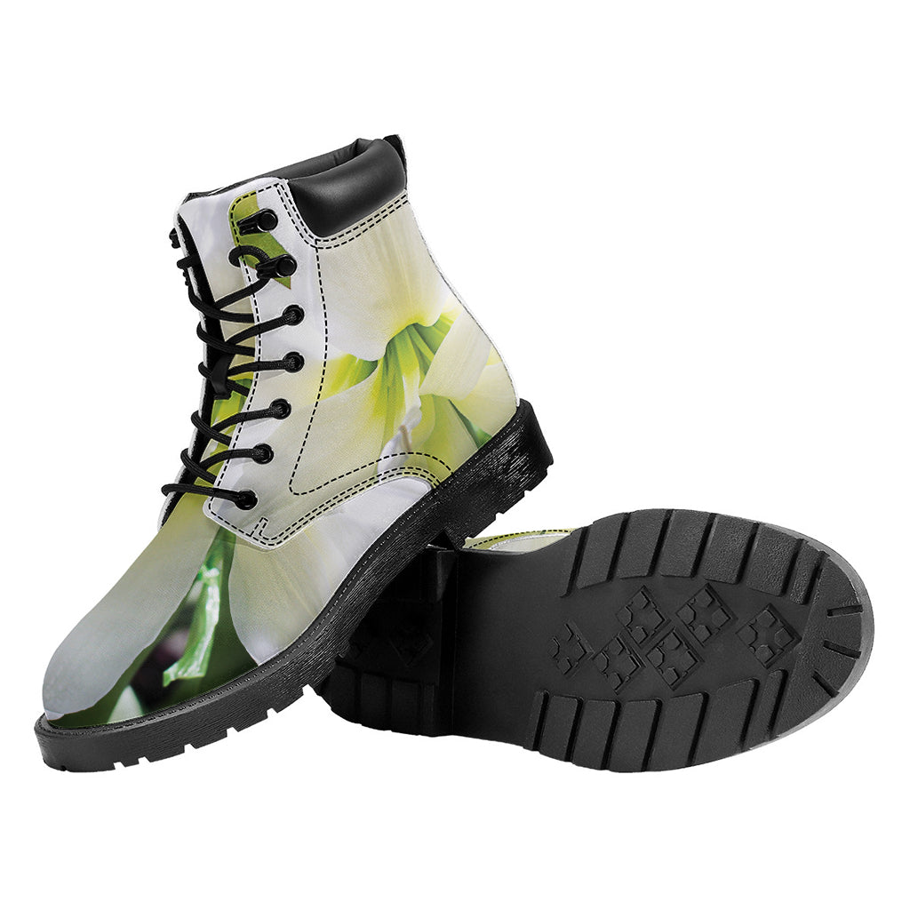 White Amaryllis Print Work Boots