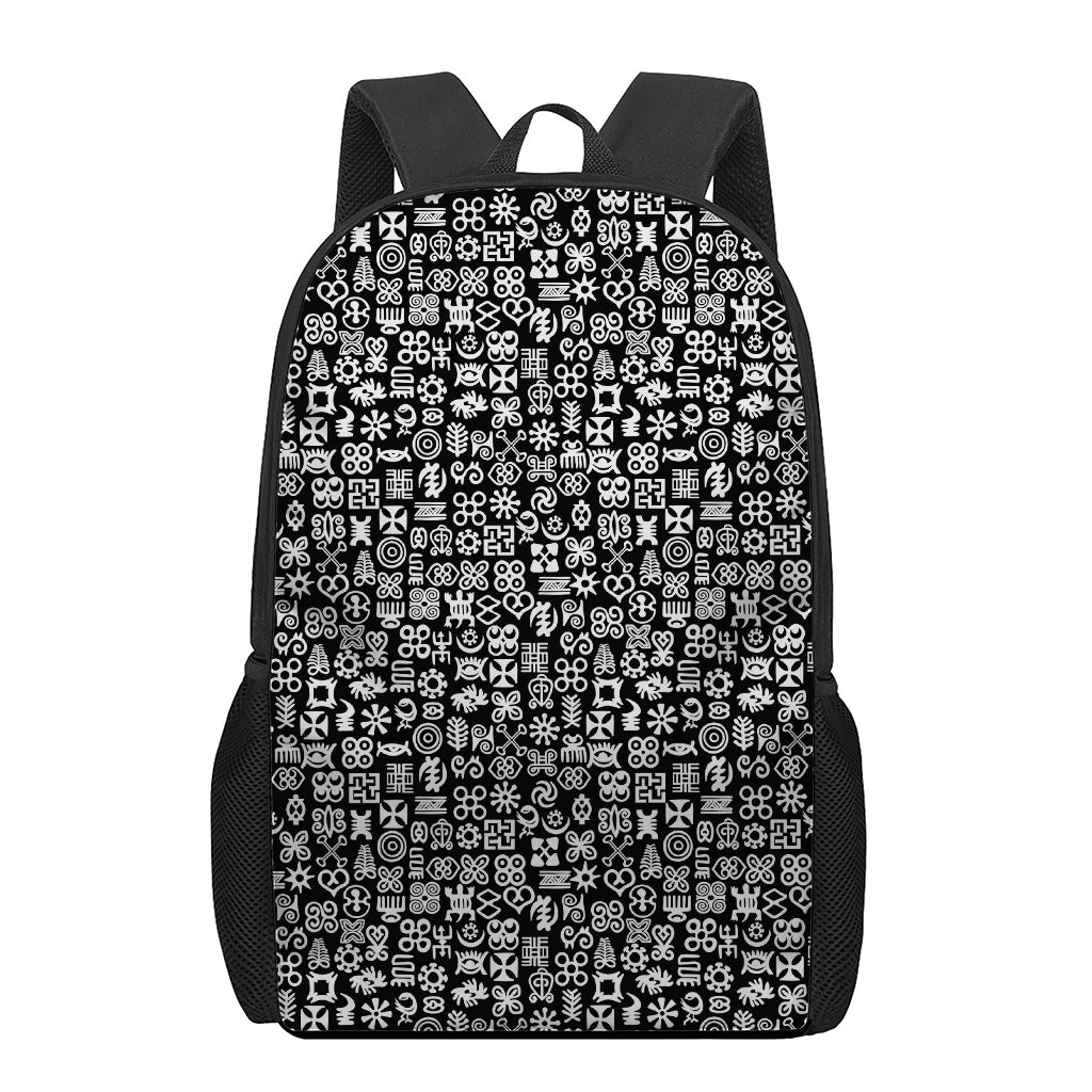 White And Black Adinkra Symbols Print 17 Inch Backpack