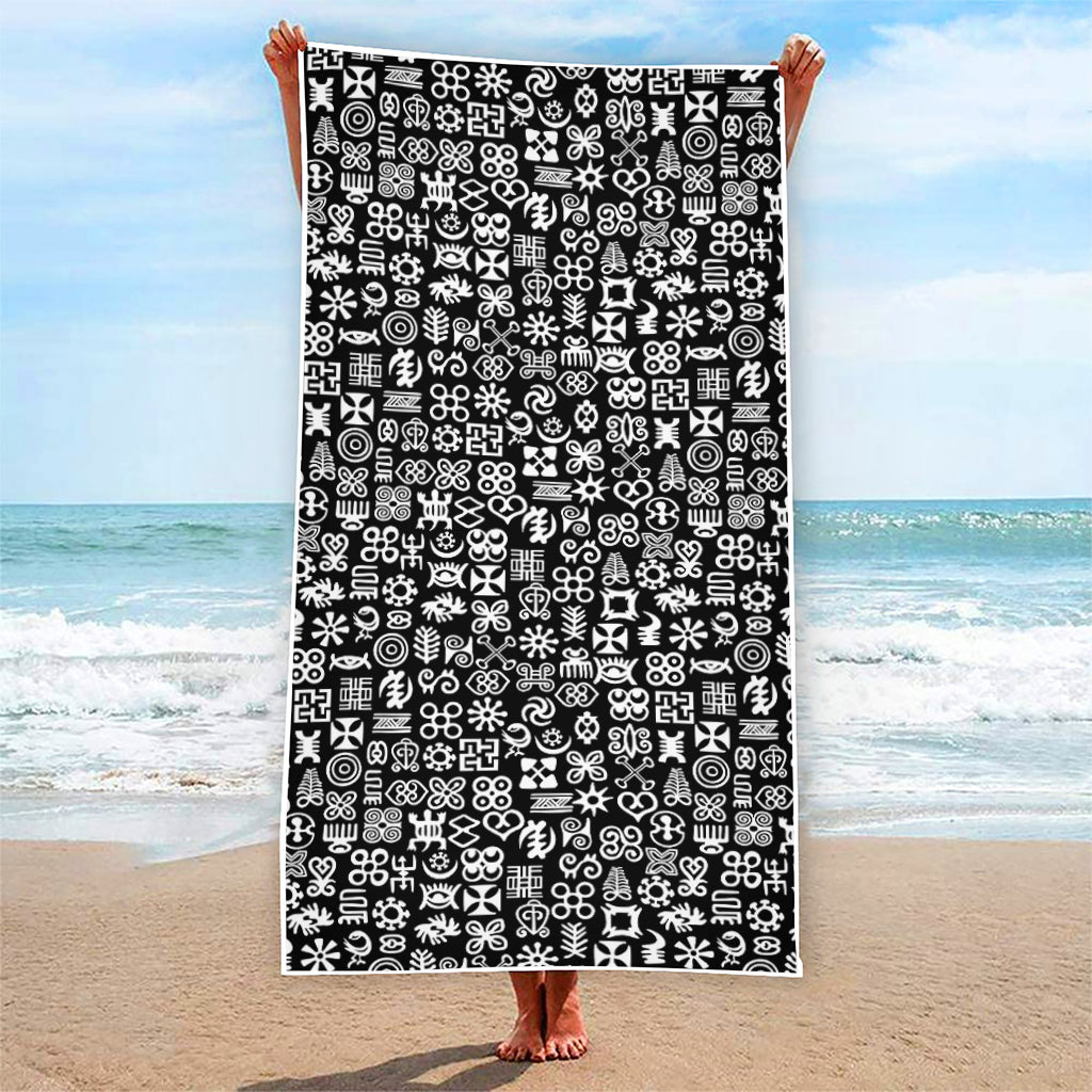 White And Black Adinkra Symbols Print Beach Towel