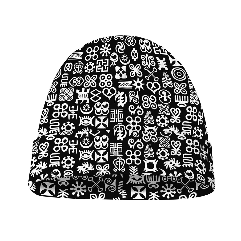 White And Black Adinkra Symbols Print Beanie