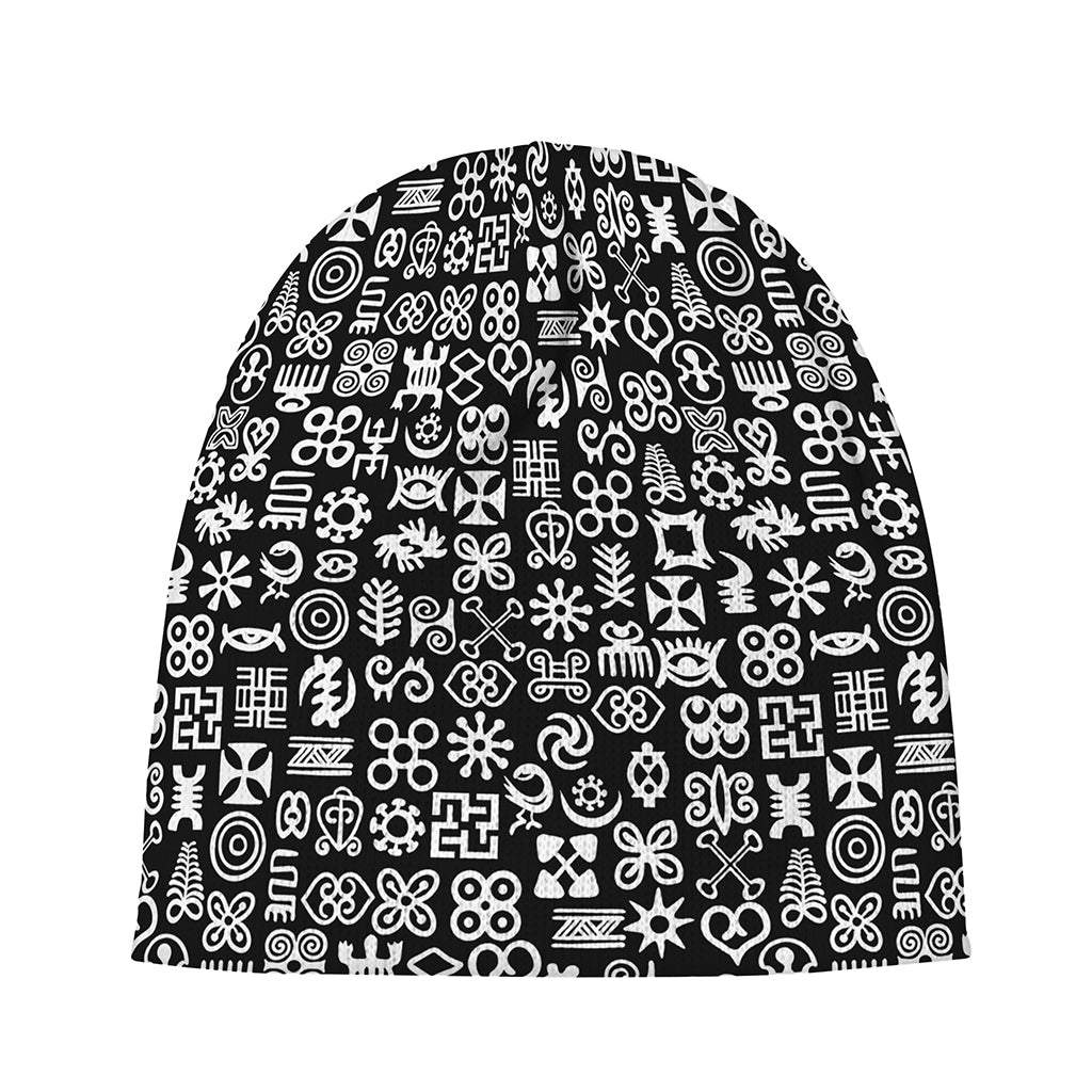 White And Black Adinkra Symbols Print Beanie