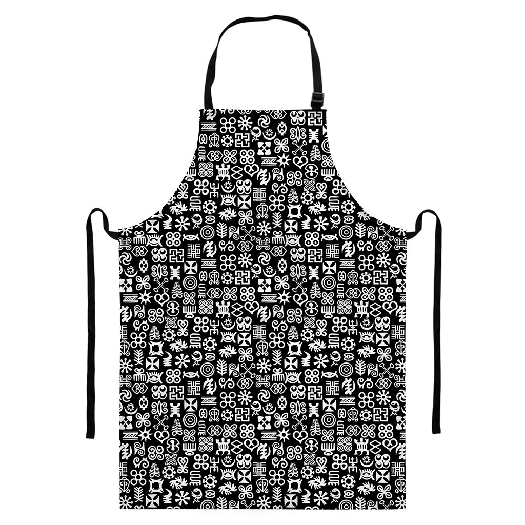 White And Black Adinkra Symbols Print Bib Apron With Pocket