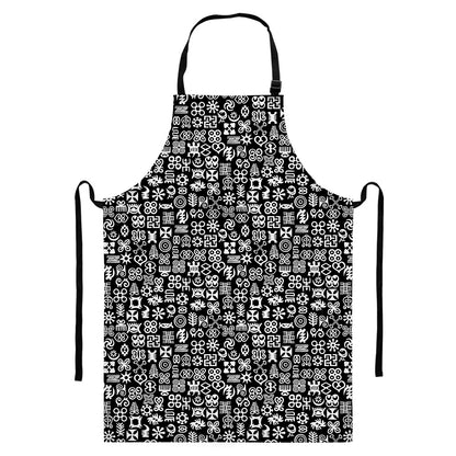 White And Black Adinkra Symbols Print Bib Apron With Pocket