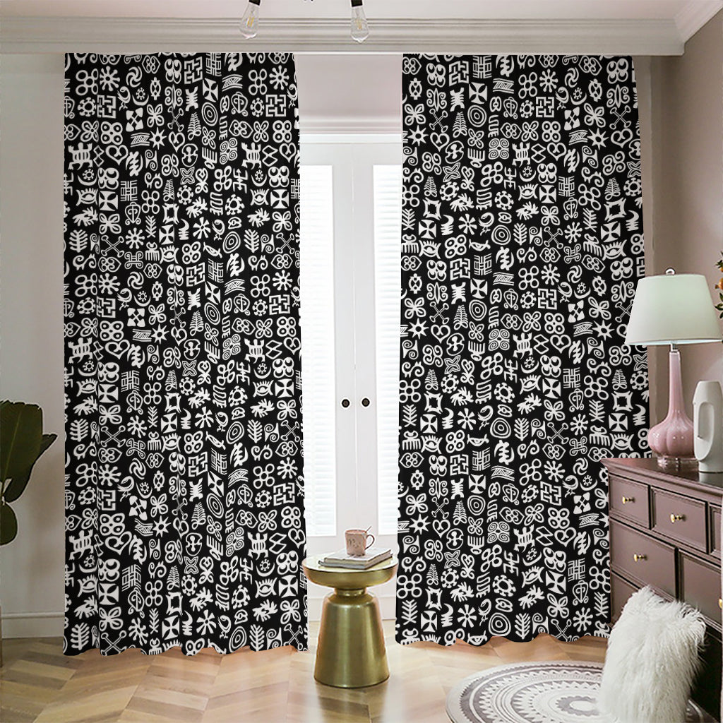 White And Black Adinkra Symbols Print Blackout Pencil Pleat Curtains