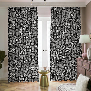 White And Black Adinkra Symbols Print Blackout Pencil Pleat Curtains