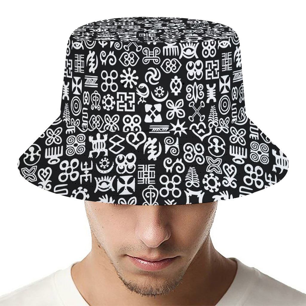 White And Black Adinkra Symbols Print Bucket Hat