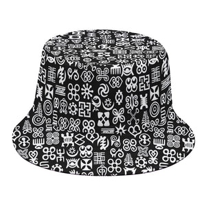 White And Black Adinkra Symbols Print Bucket Hat