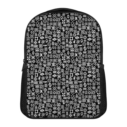 White And Black Adinkra Symbols Print Casual Backpack