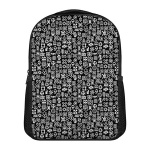 White And Black Adinkra Symbols Print Casual Backpack