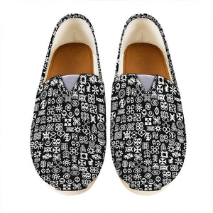 White And Black Adinkra Symbols Print Casual Shoes