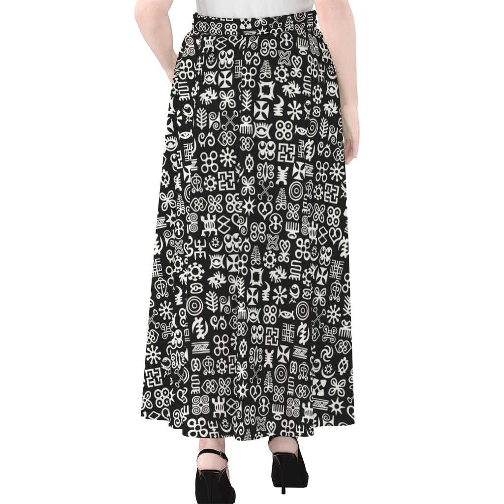 White And Black Adinkra Symbols Print Chiffon Maxi Skirt