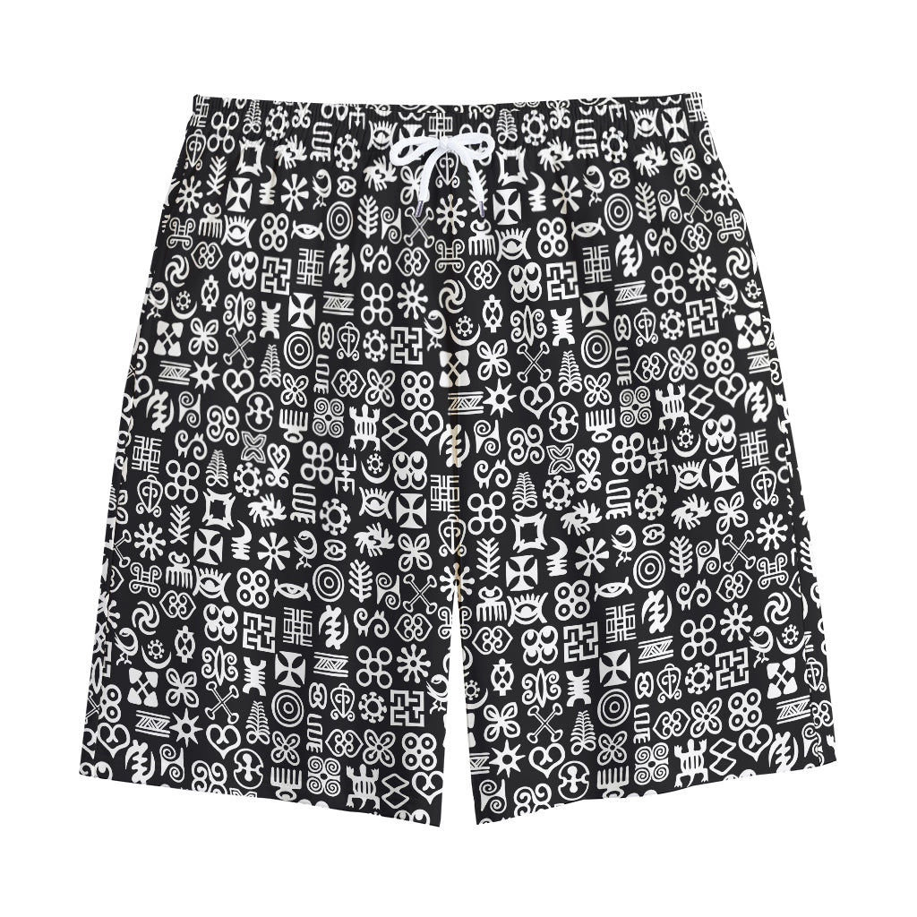 White And Black Adinkra Symbols Print Cotton Shorts