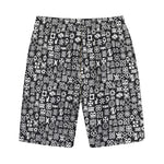 White And Black Adinkra Symbols Print Cotton Shorts