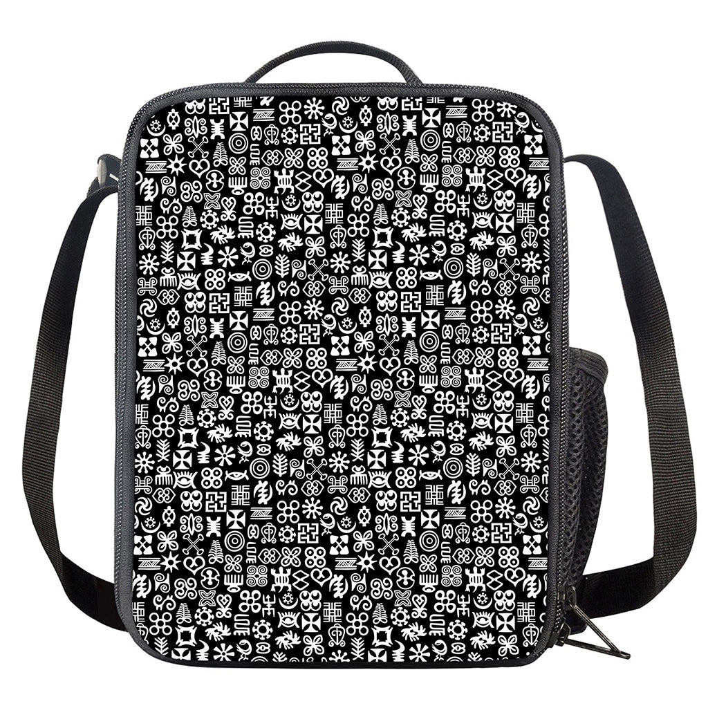 White And Black Adinkra Symbols Print Crossbody Lunch Bag
