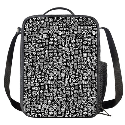 White And Black Adinkra Symbols Print Crossbody Lunch Bag