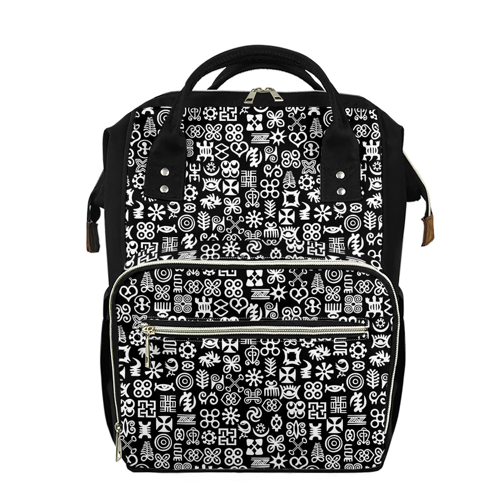 White And Black Adinkra Symbols Print Diaper Bag