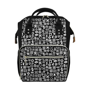 White And Black Adinkra Symbols Print Diaper Bag