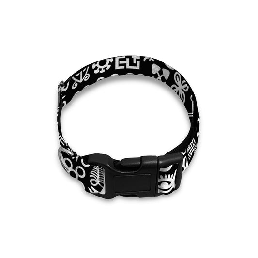 White And Black Adinkra Symbols Print Dog Collar