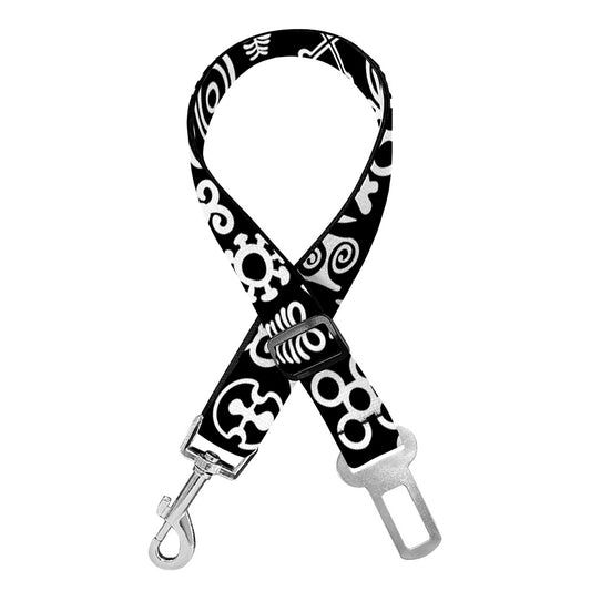 White And Black Adinkra Symbols Print Dog Seat Belt