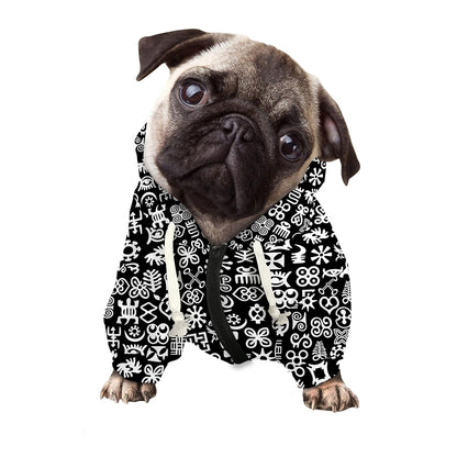 White And Black Adinkra Symbols Print Dog Zip Up Hoodie