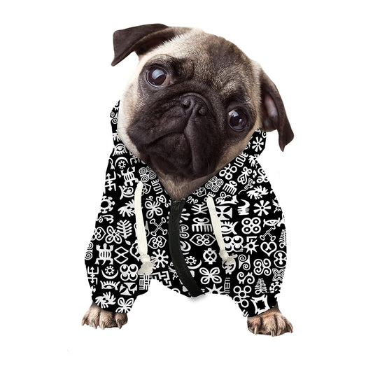 White And Black Adinkra Symbols Print Dog Zip Up Hoodie