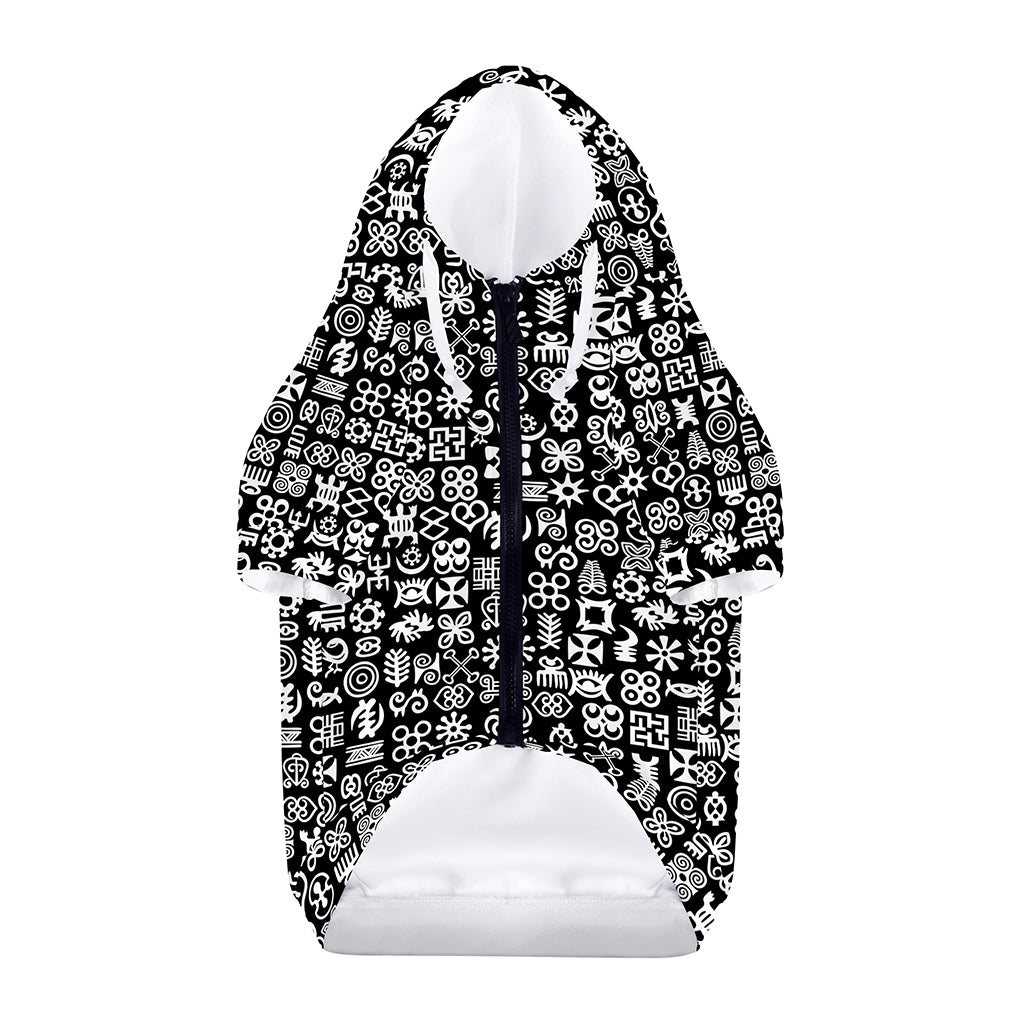 White And Black Adinkra Symbols Print Dog Zip Up Hoodie