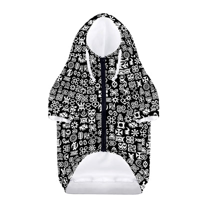 White And Black Adinkra Symbols Print Dog Zip Up Hoodie