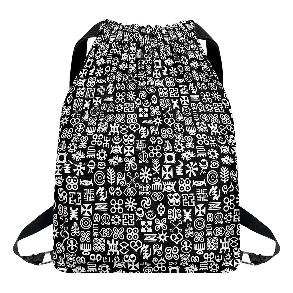 White And Black Adinkra Symbols Print Drawstring Backpack
