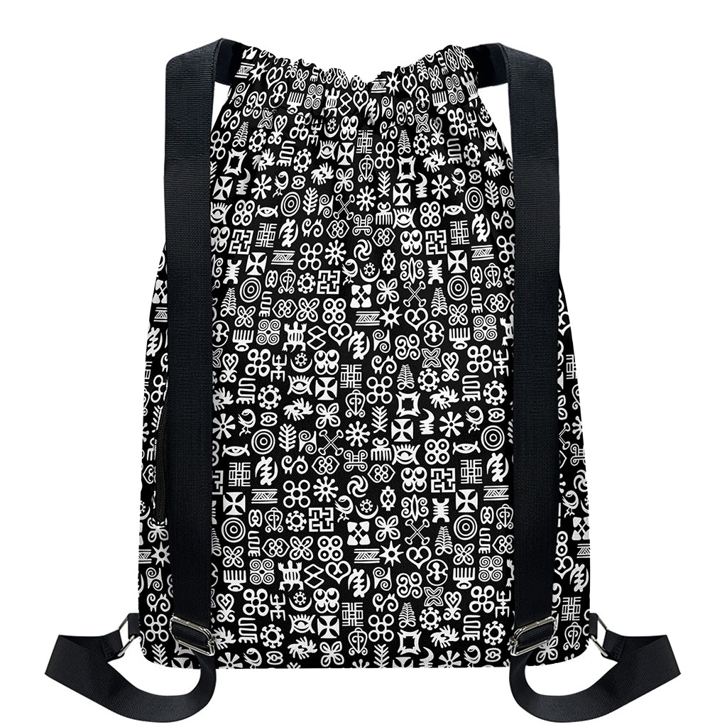 White And Black Adinkra Symbols Print Drawstring Backpack