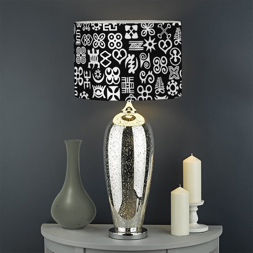 White And Black Adinkra Symbols Print Drum Lamp Shade