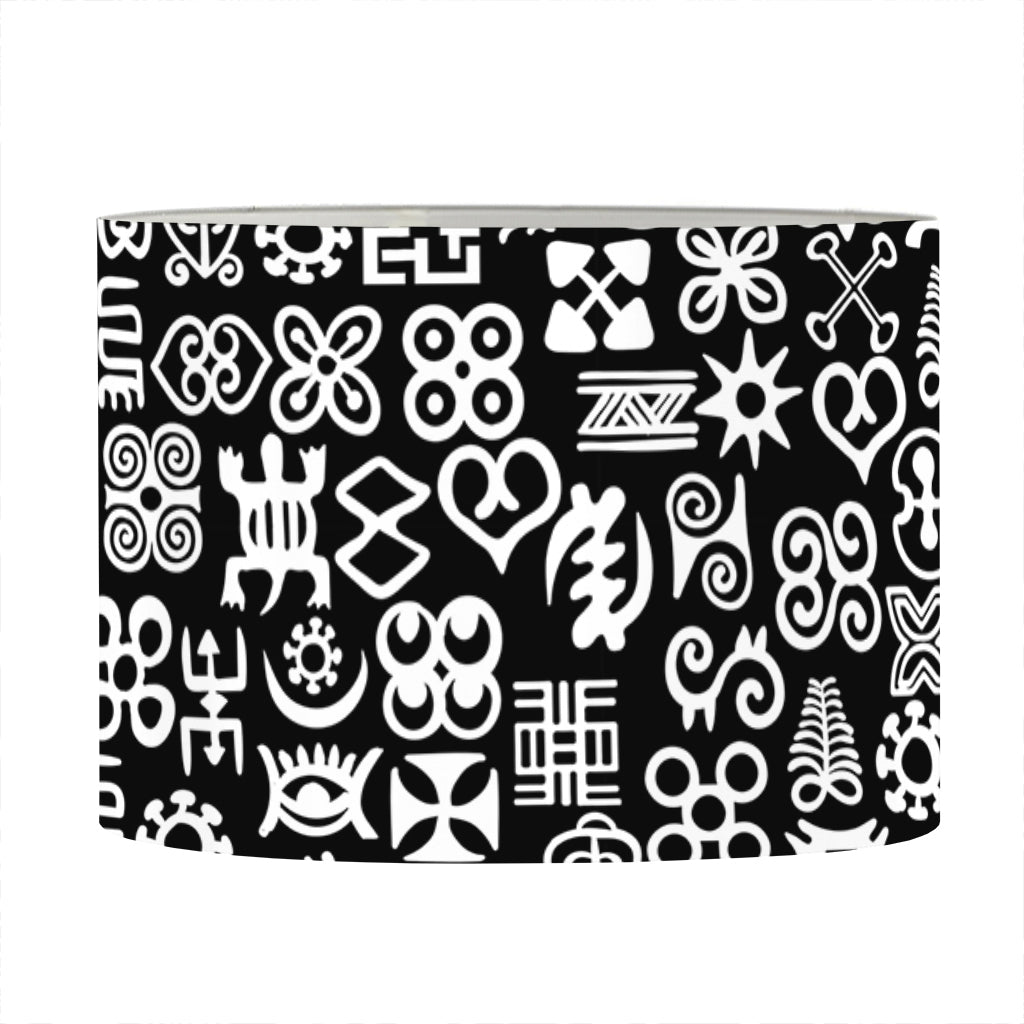 White And Black Adinkra Symbols Print Drum Lamp Shade