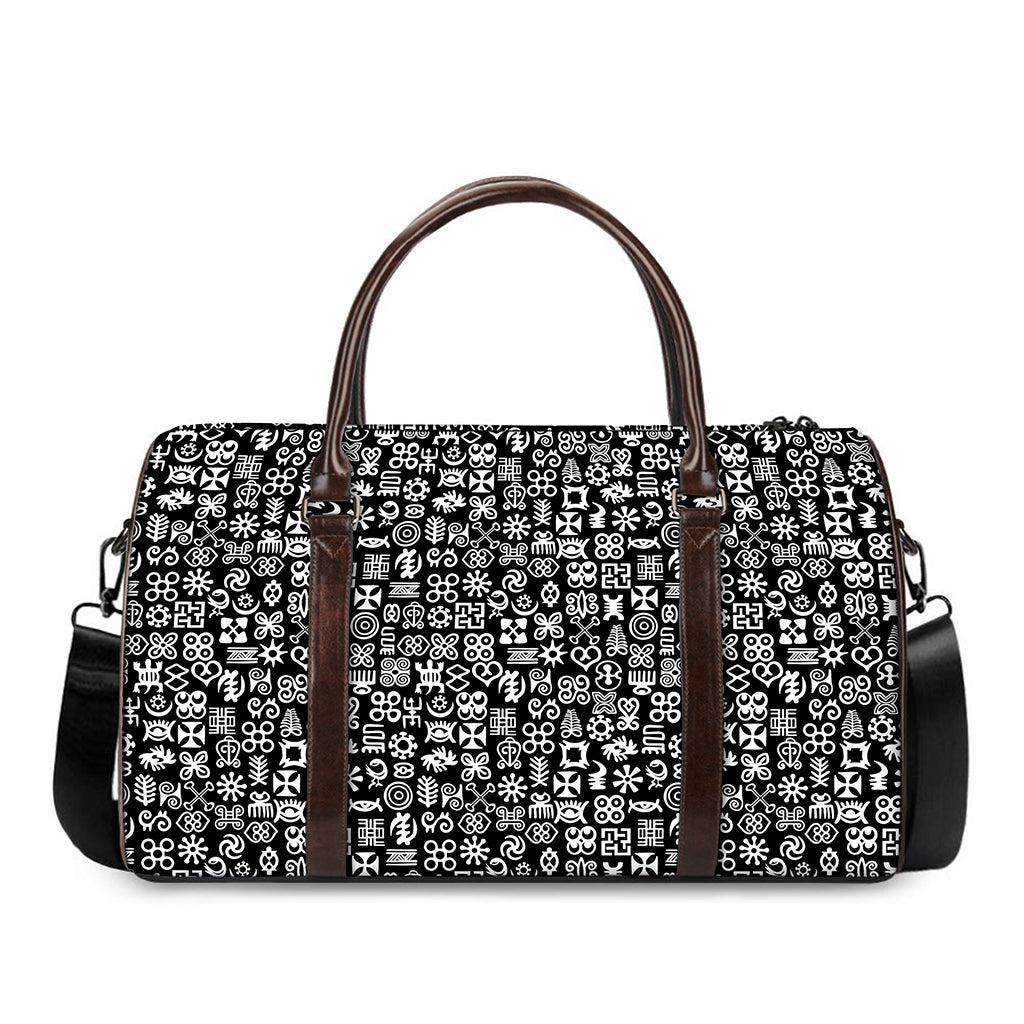 White And Black Adinkra Symbols Print Duffle Bag