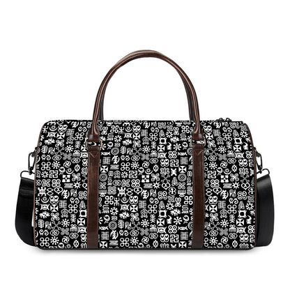White And Black Adinkra Symbols Print Duffle Bag