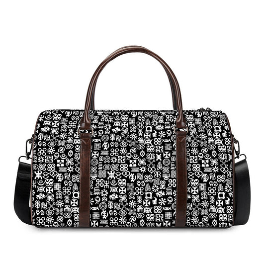 White And Black Adinkra Symbols Print Duffle Bag