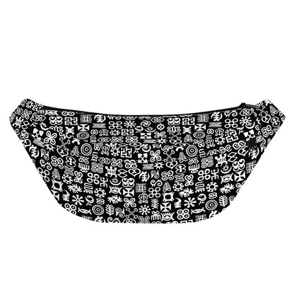 White And Black Adinkra Symbols Print Fanny Pack