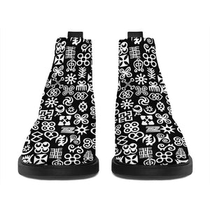 White And Black Adinkra Symbols Print Flat Ankle Boots