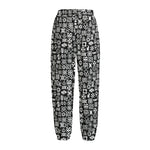 White And Black Adinkra Symbols Print Fleece Lined Knit Pants