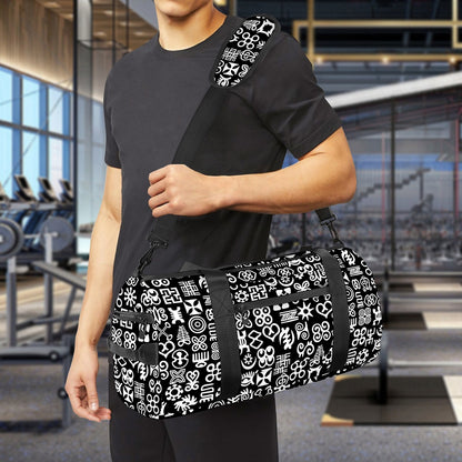 White And Black Adinkra Symbols Print Gym Bag
