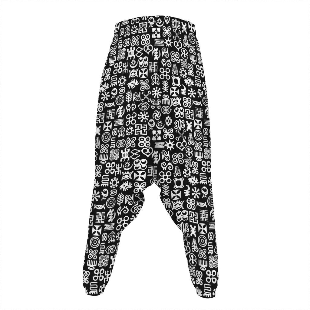 White And Black Adinkra Symbols Print Hammer Pants