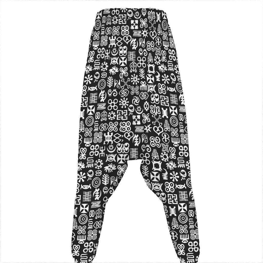 White And Black Adinkra Symbols Print Hammer Pants
