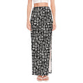 White And Black Adinkra Symbols Print High Slit Maxi Skirt