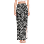 White And Black Adinkra Symbols Print High Slit Maxi Skirt