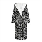 White And Black Adinkra Symbols Print Hooded Bathrobe