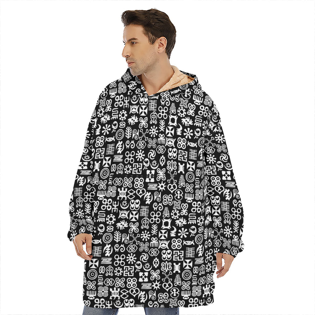 White And Black Adinkra Symbols Print Hoodie Blanket