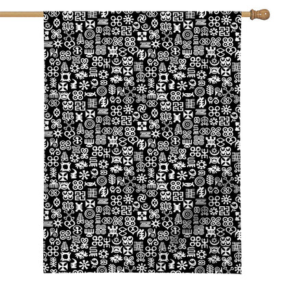 White And Black Adinkra Symbols Print House Flag